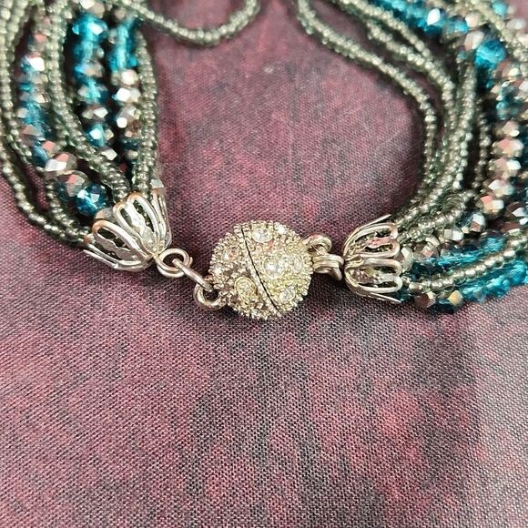 🩵Premier "Seaside" Teal & Gray Multistrand Beaded Magnetic Bracelet - Picture 6 of 11